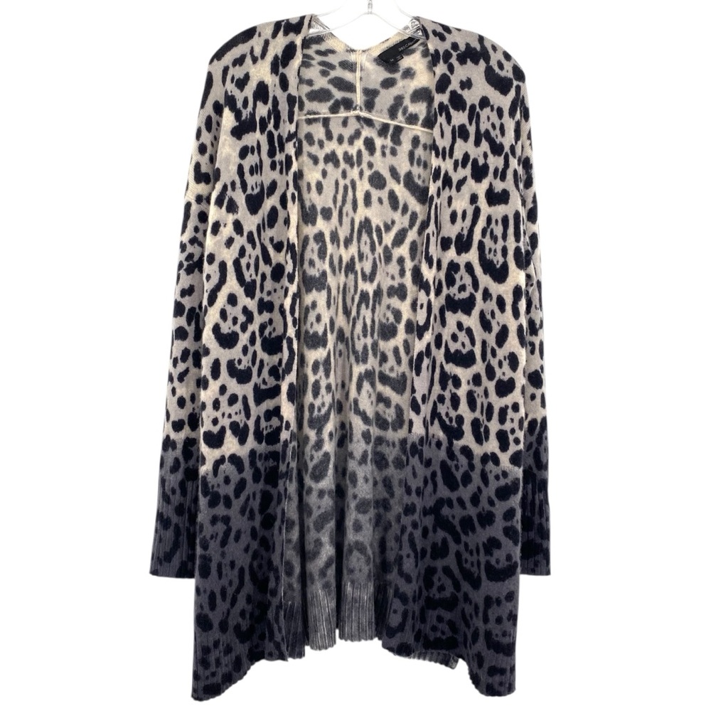 360 Cashmere Cozy Gray Ombré Leopard Open Front Cardigan Sweater